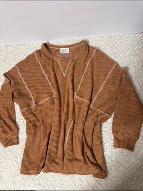 Andree Brown Ribbed Crewneck Sweater size S
